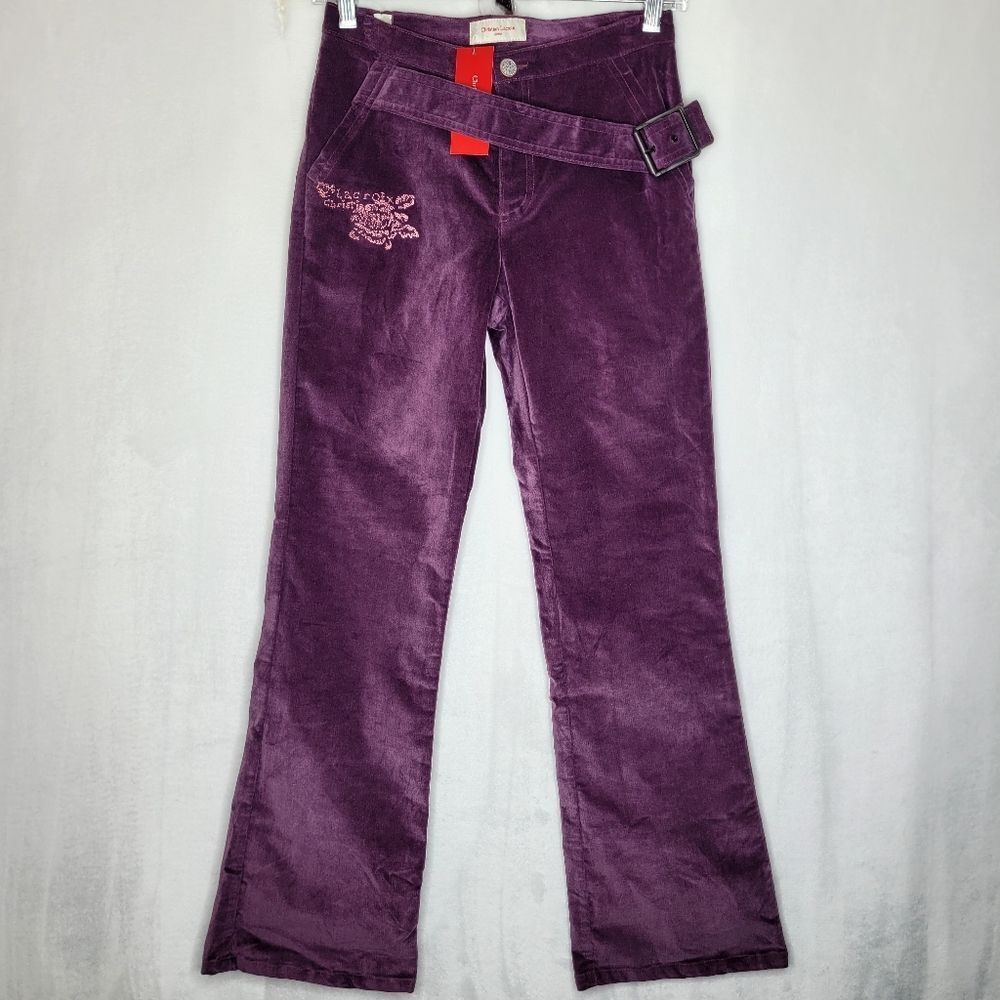 Y2K Christian Lacroix Embroidered Plum Velvet Flared Pants Size‎ 14yrs